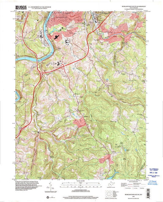 Classic USGS Morgantown South West Virginia 7.5'x7.5' Topo Map Image