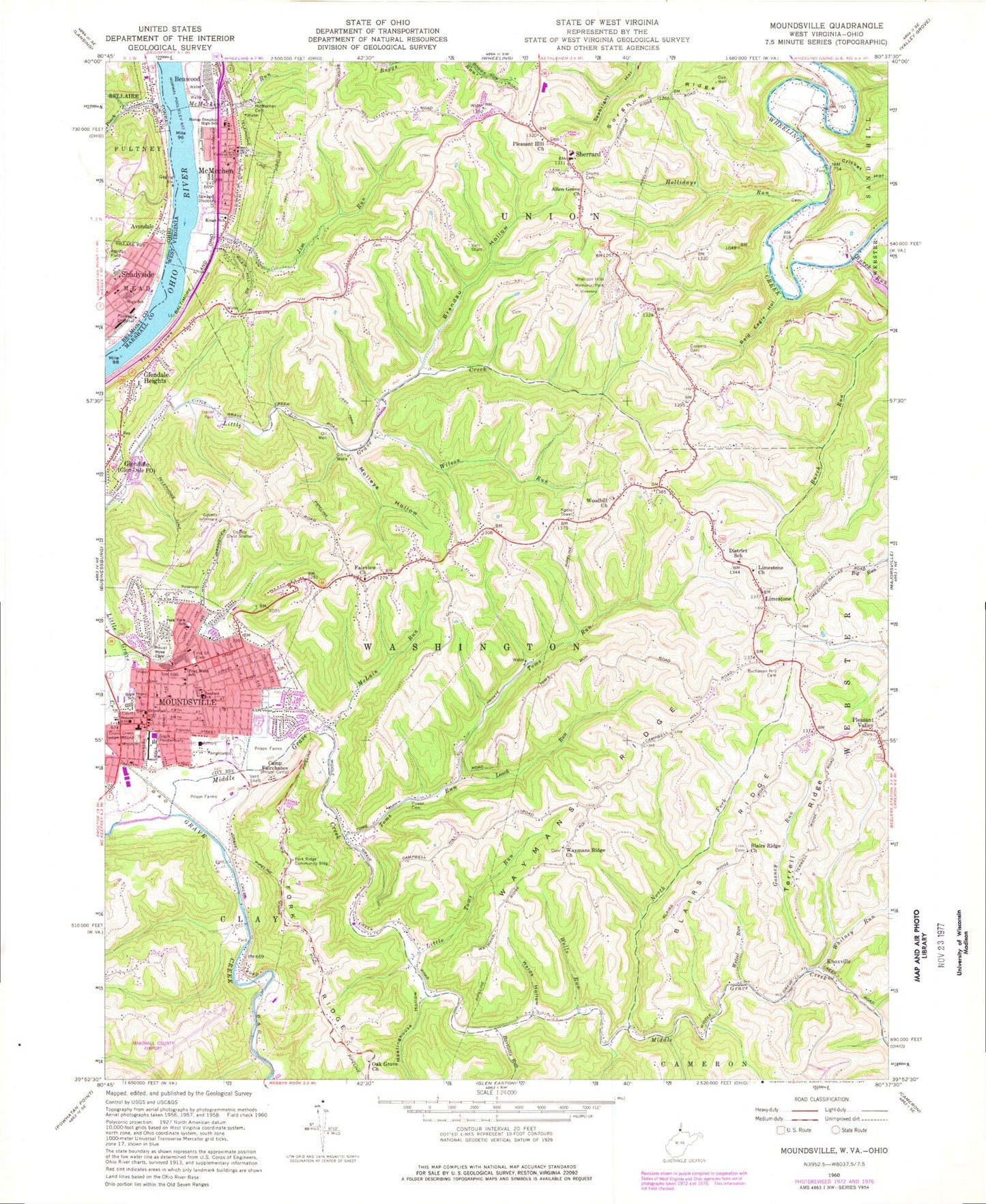 Classic USGS Moundsville West Virginia 7.5'x7.5' Topo Map Image