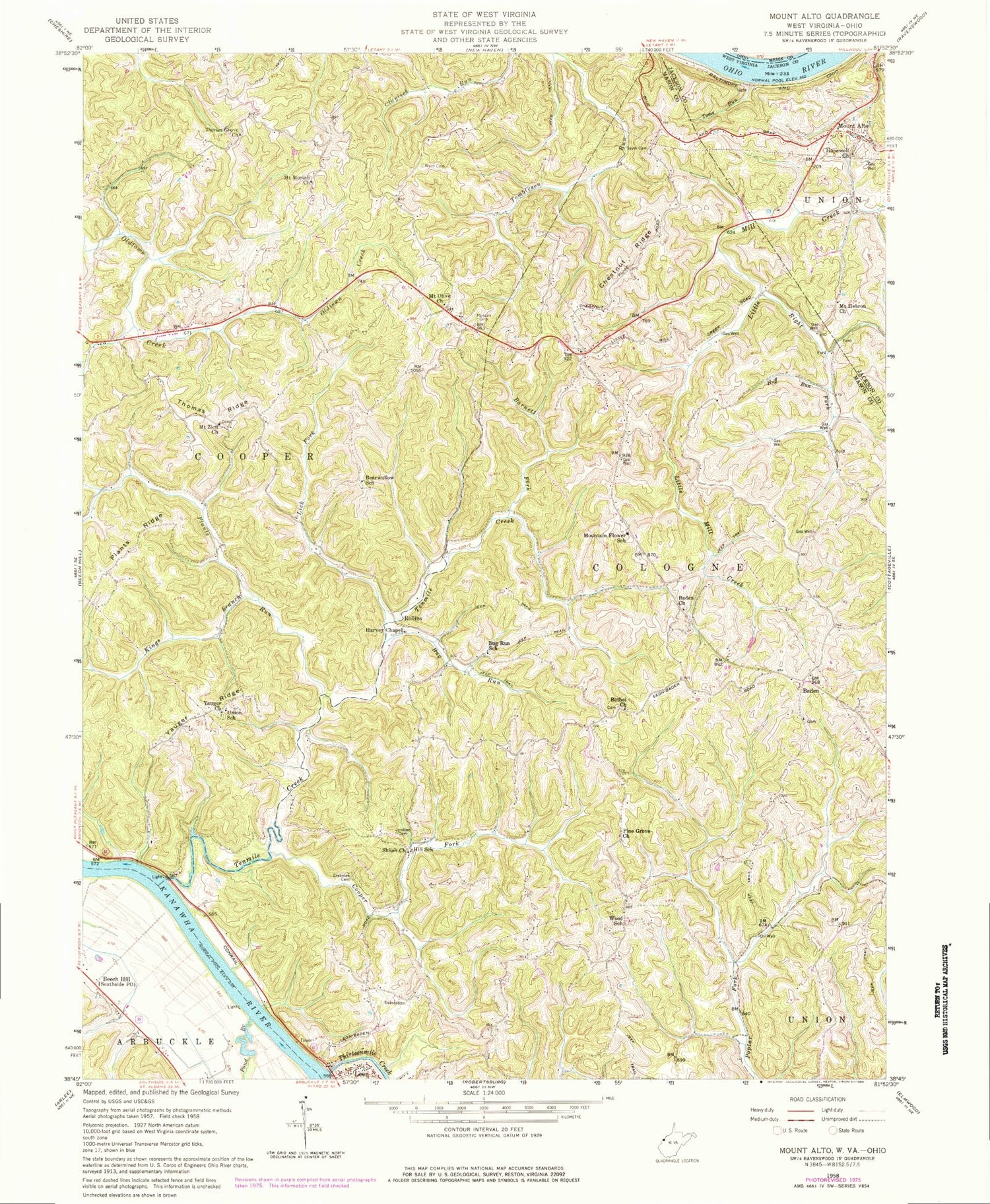 Classic USGS Mount Alto West Virginia 7.5'x7.5' Topo Map Image