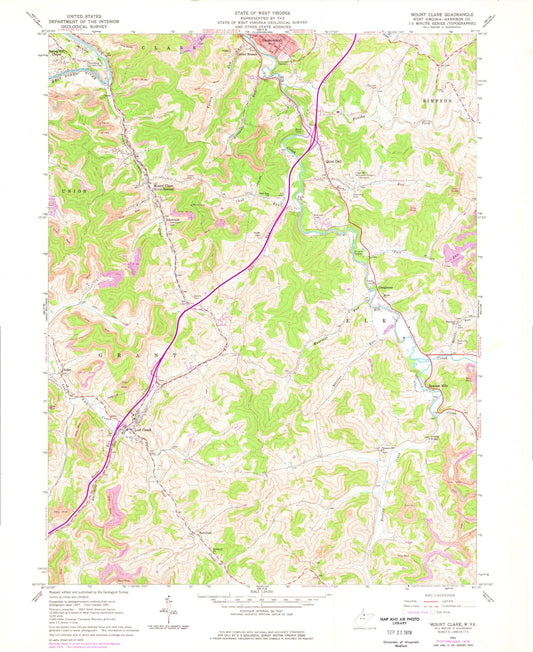 Classic USGS Mount Clare West Virginia 7.5'x7.5' Topo Map Image