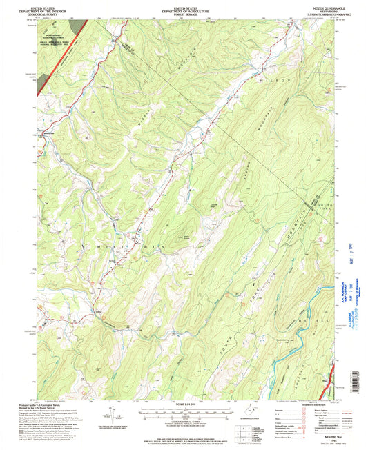 Classic USGS Mozer West Virginia 7.5'x7.5' Topo Map Image