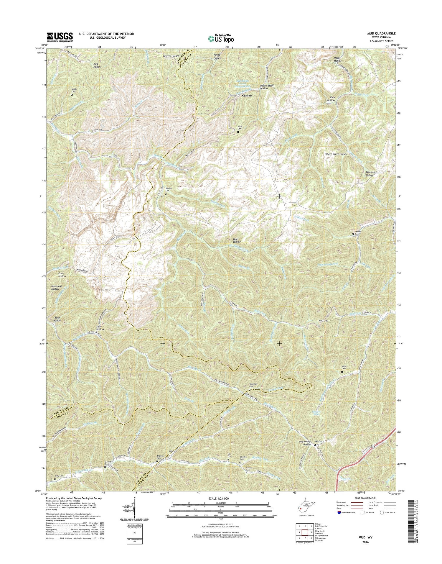 Mud West Virginia US Topo Map Image