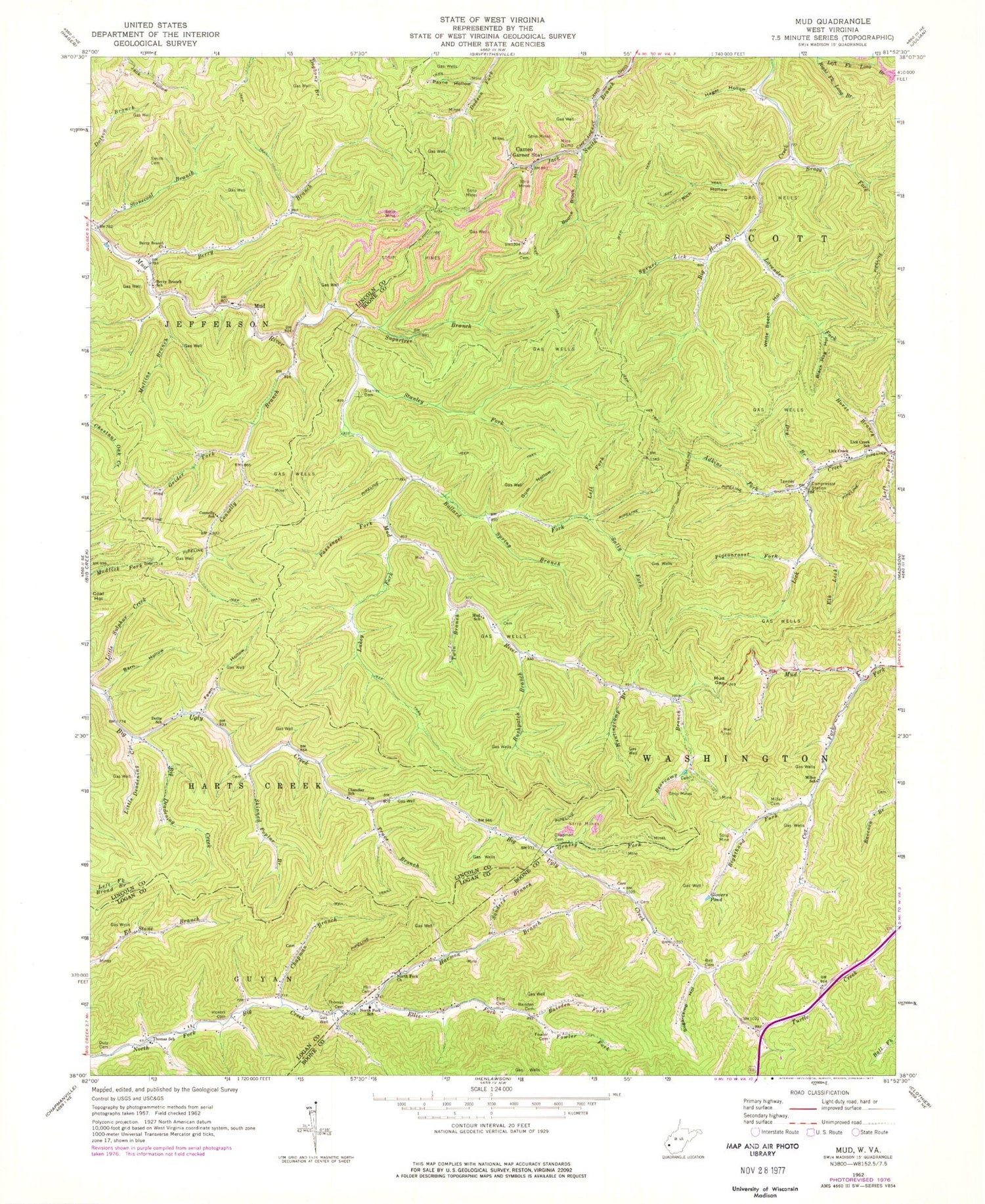 Classic USGS Mud West Virginia 7.5'x7.5' Topo Map Image