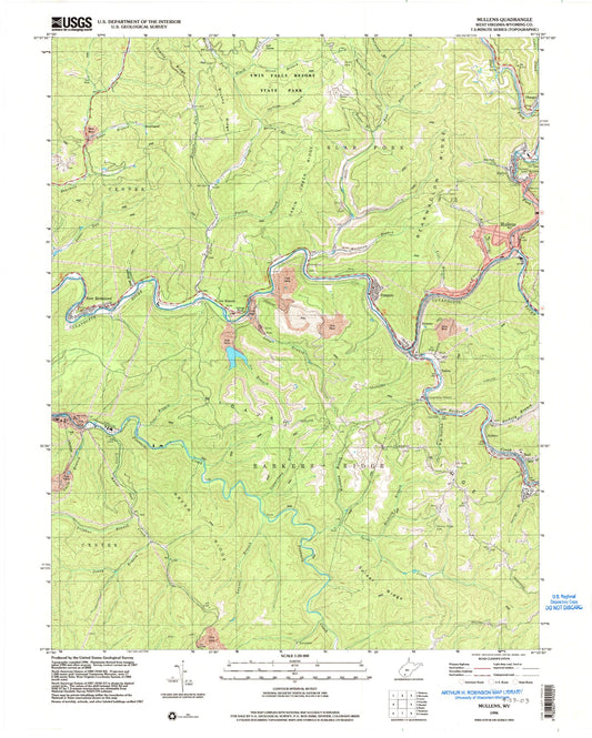Classic USGS Mullens West Virginia 7.5'x7.5' Topo Map Image