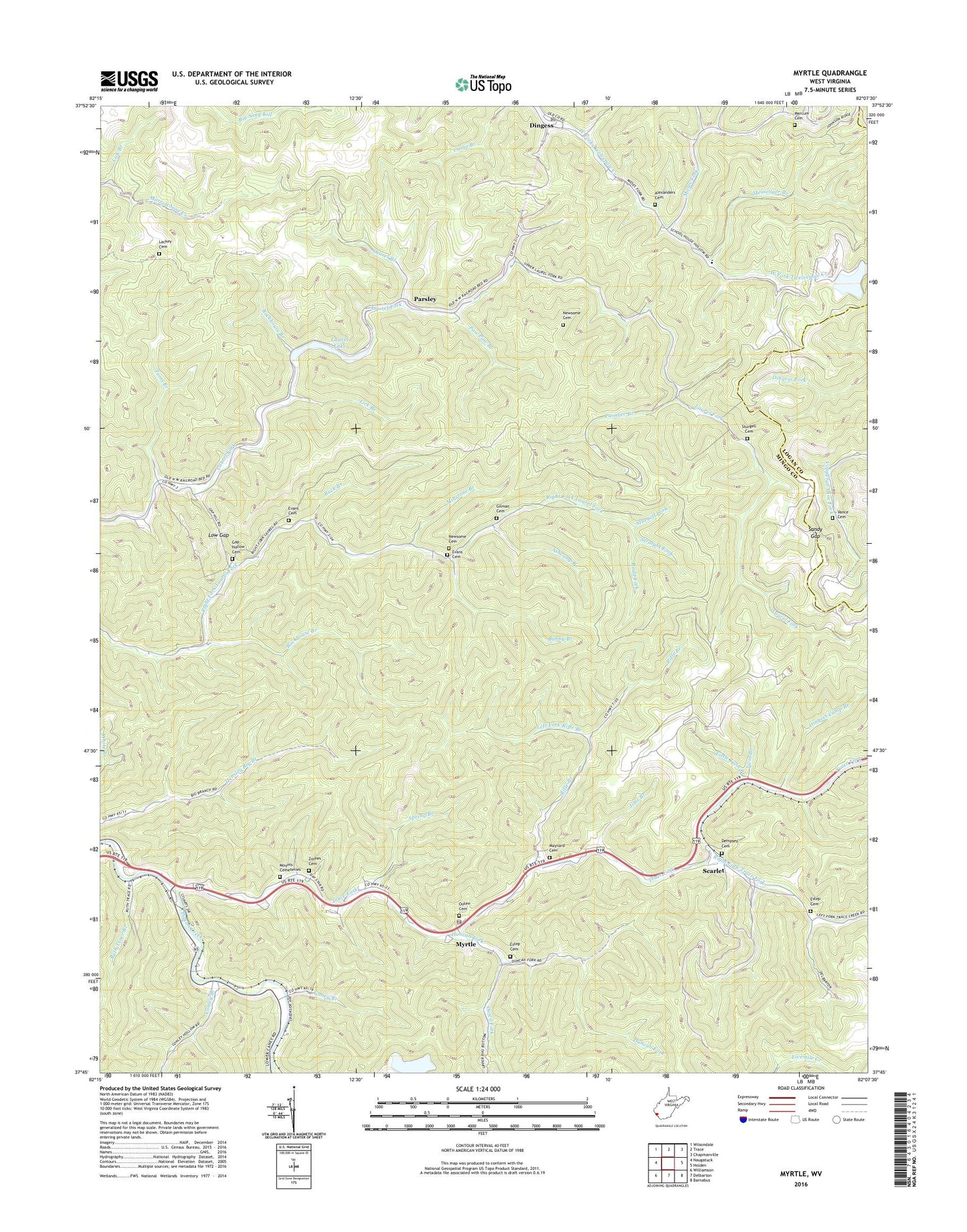 Myrtle West Virginia US Topo Map Image