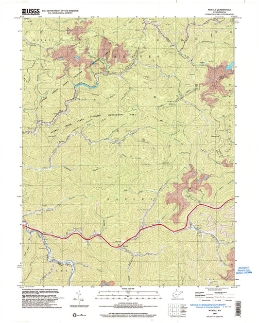 Classic USGS Myrtle West Virginia 7.5'x7.5' Topo Map Image