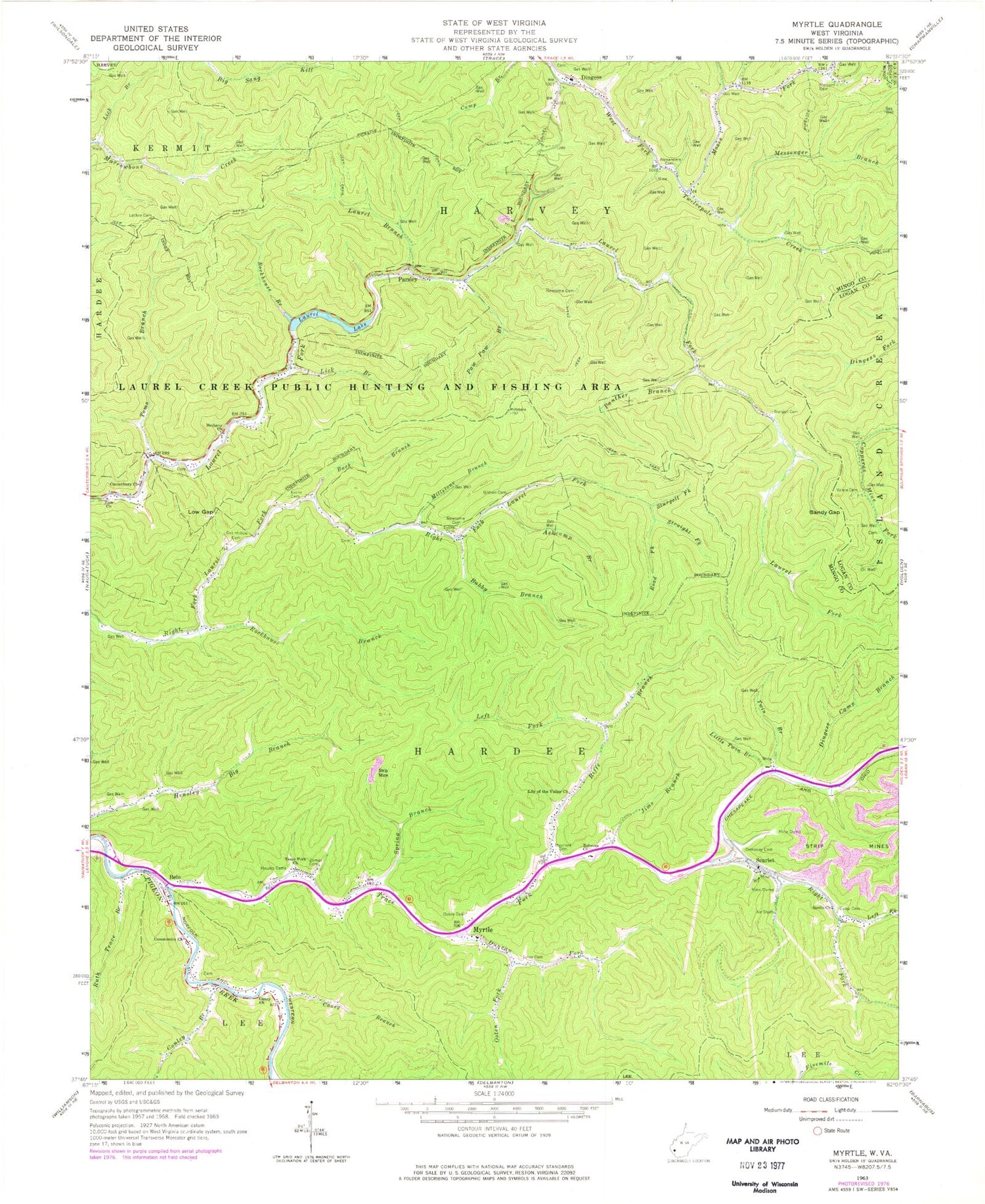 Classic USGS Myrtle West Virginia 7.5'x7.5' Topo Map Image