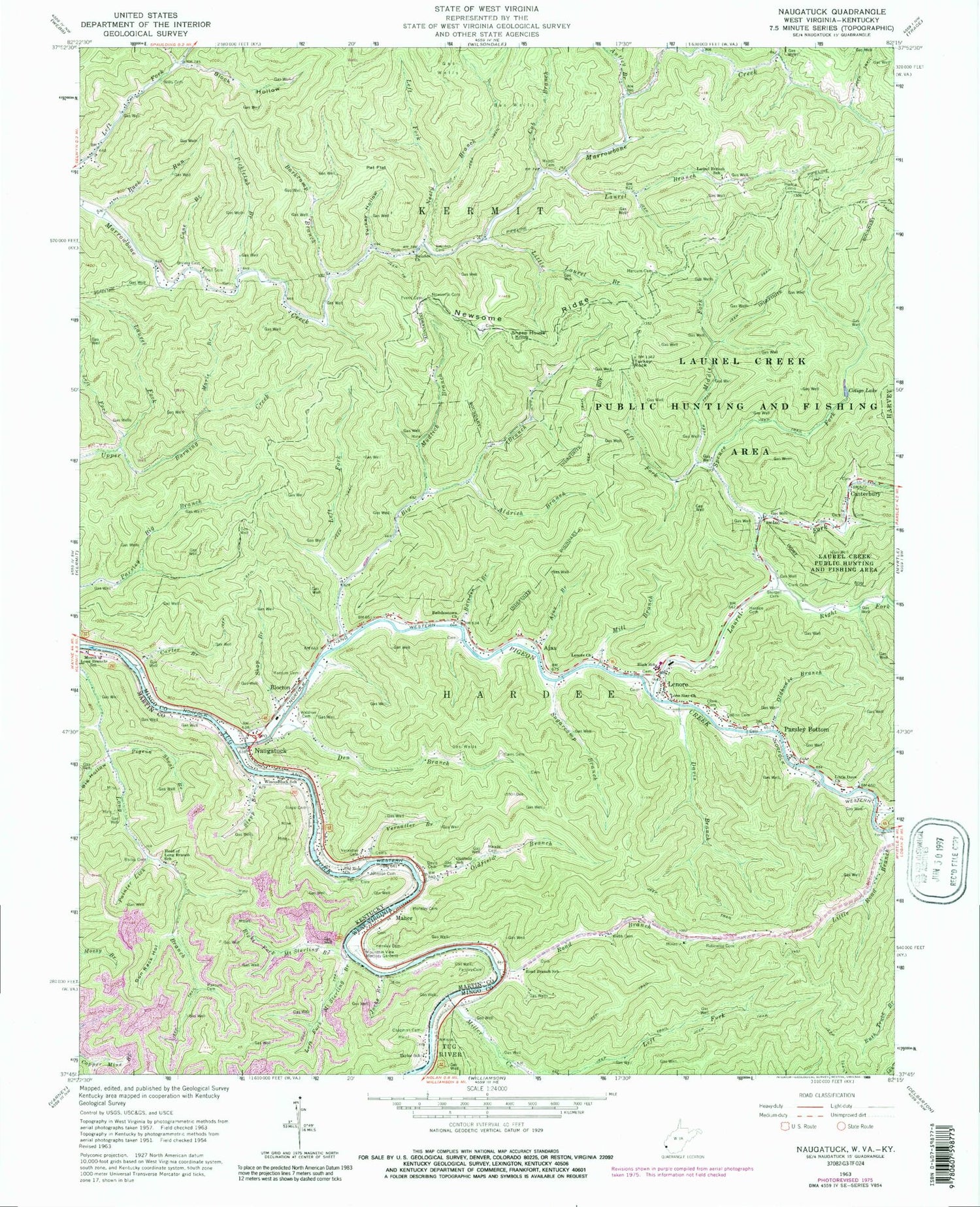 Classic USGS Naugatuck West Virginia 7.5'x7.5' Topo Map Image