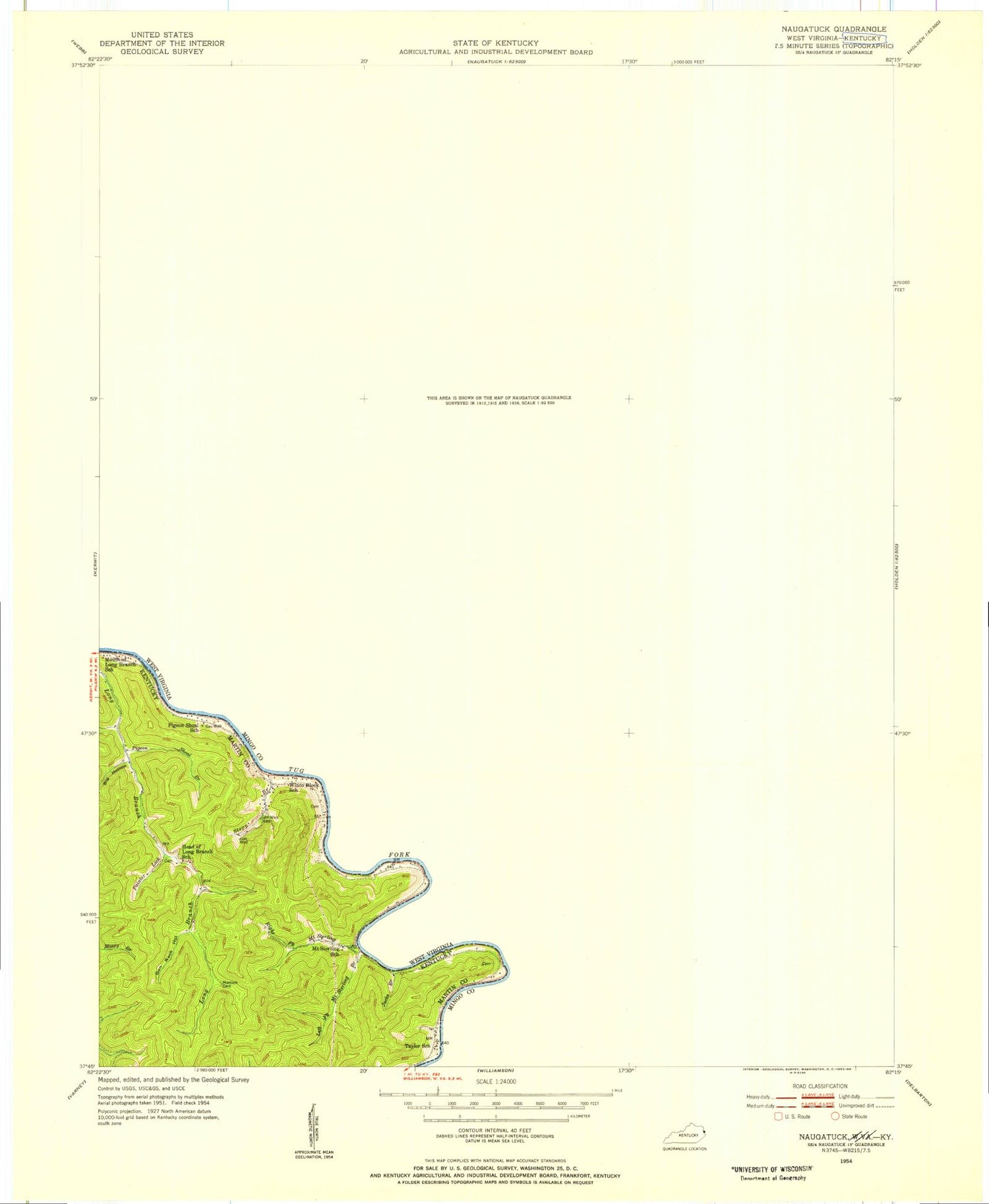 Classic USGS Naugatuck West Virginia 7.5'x7.5' Topo Map Image