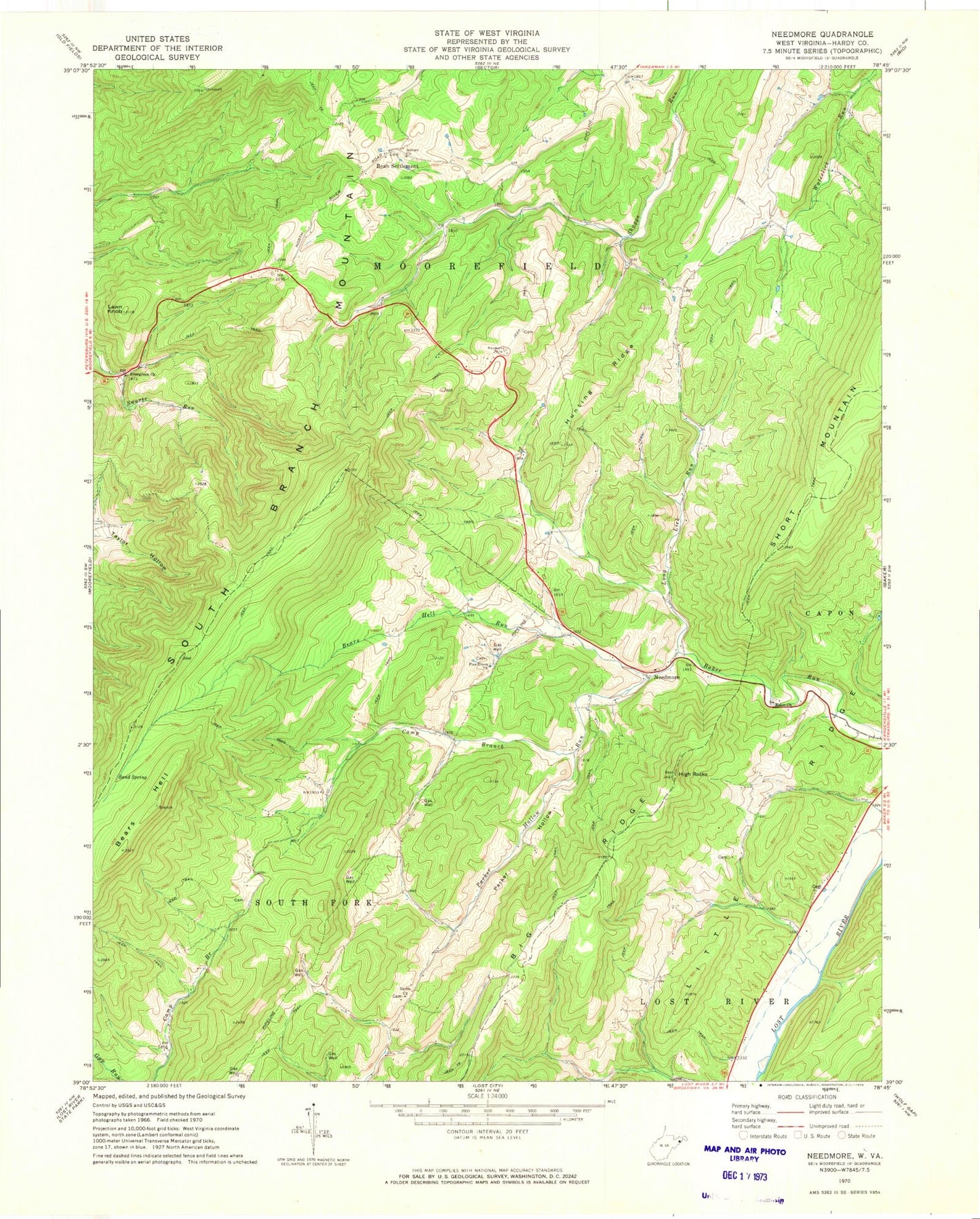 Classic USGS Needmore West Virginia 7.5'x7.5' Topo Map Image