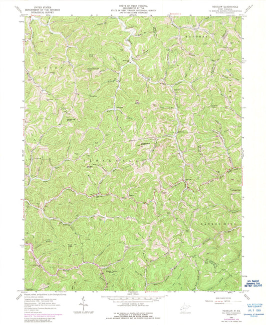 Classic USGS Nestlow West Virginia 7.5'x7.5' Topo Map Image