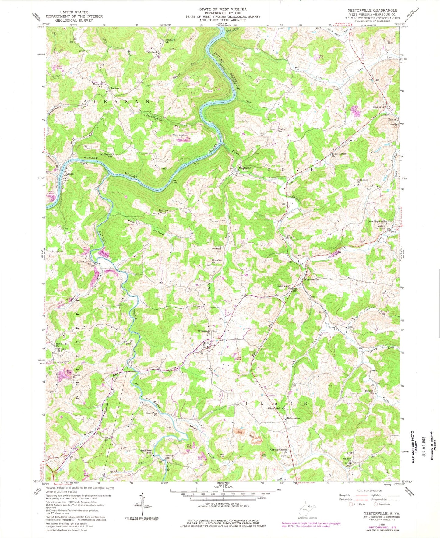 Classic USGS Nestorville West Virginia 7.5'x7.5' Topo Map Image