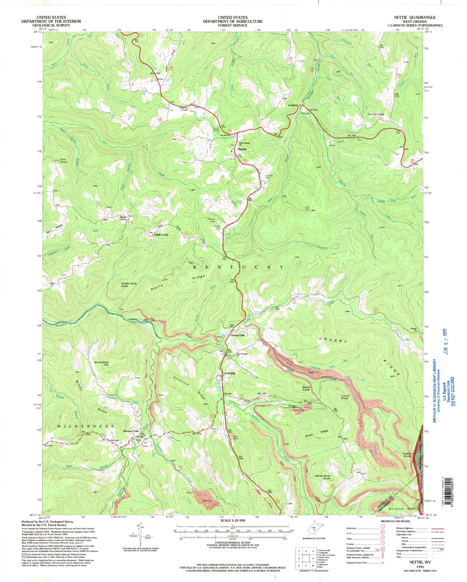 Classic USGS Nettie West Virginia 7.5'x7.5' Topo Map Image