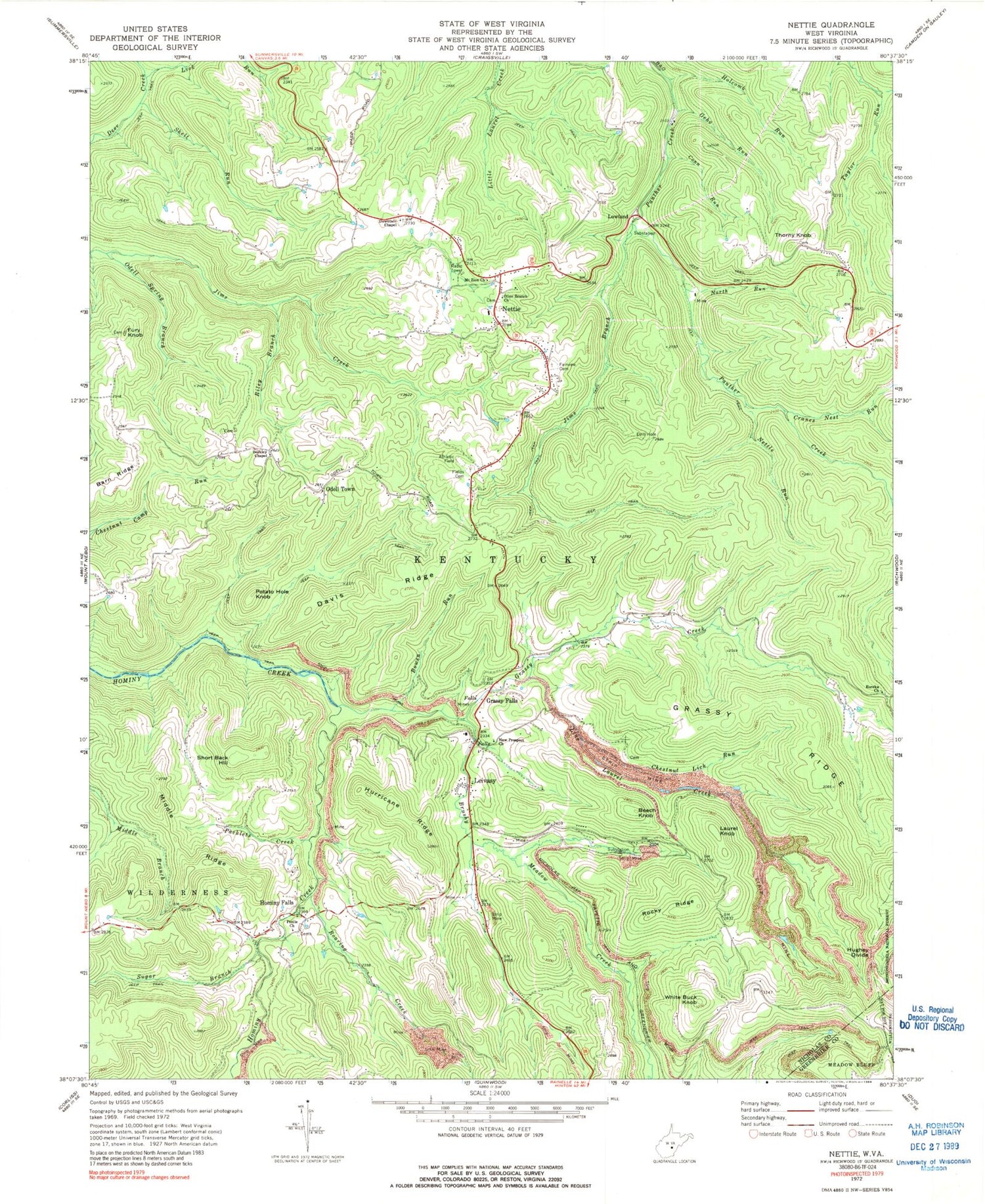 Classic USGS Nettie West Virginia 7.5'x7.5' Topo Map Image