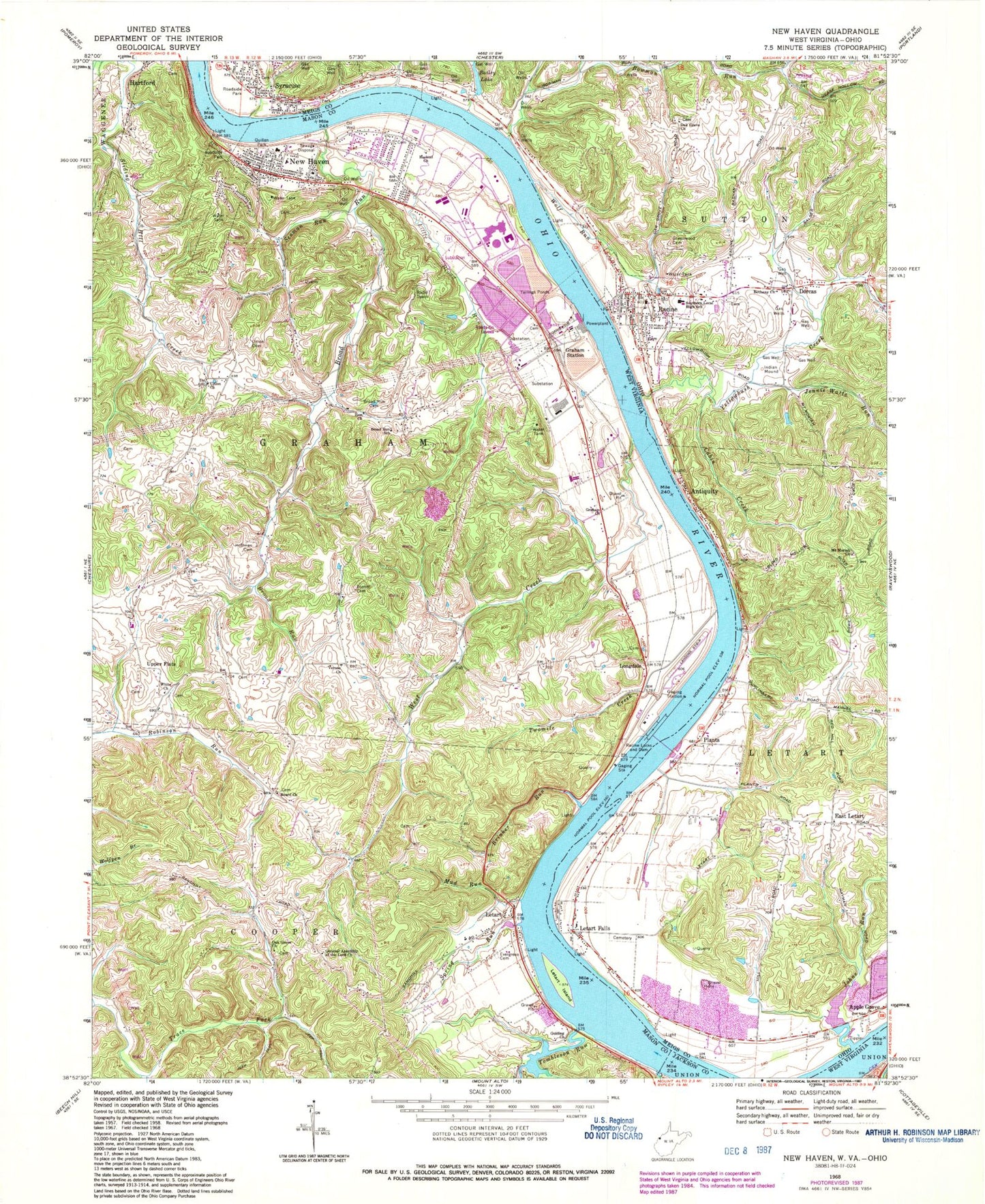 Classic USGS New Haven West Virginia 7.5'x7.5' Topo Map Image