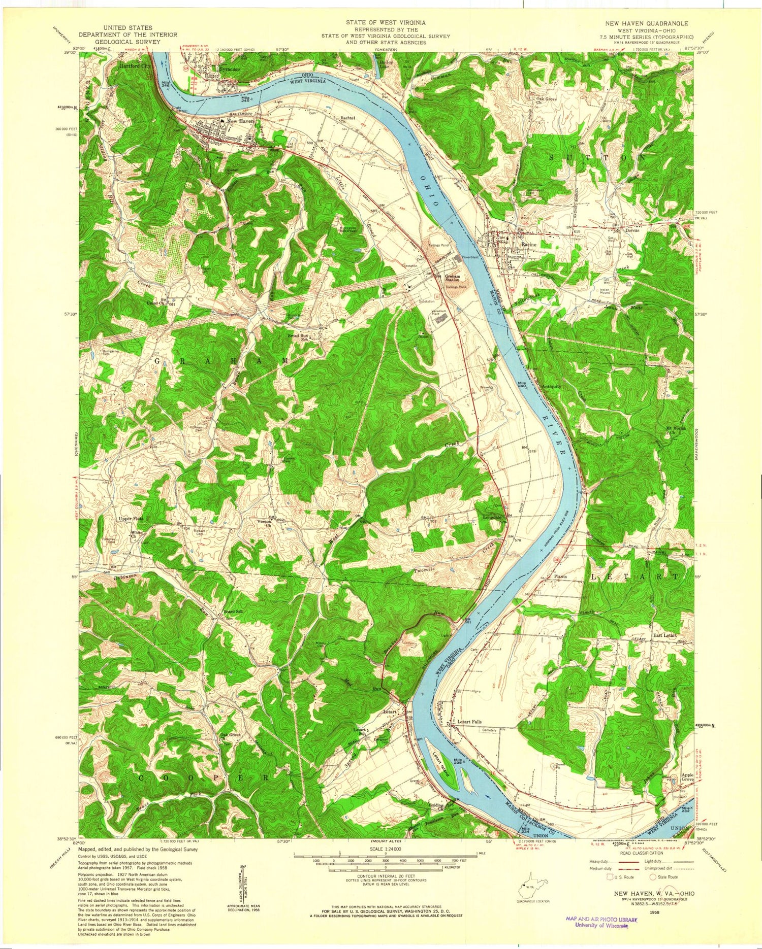 Classic USGS New Haven West Virginia 7.5'x7.5' Topo Map Image