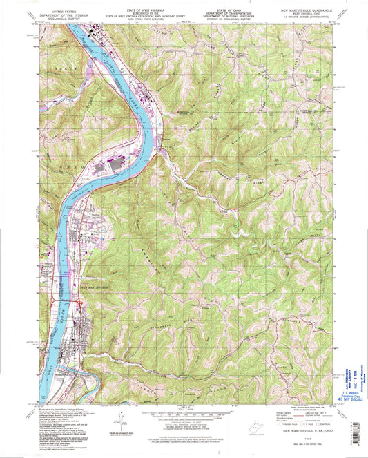 Classic USGS New Martinsville West Virginia 7.5'x7.5' Topo Map Image