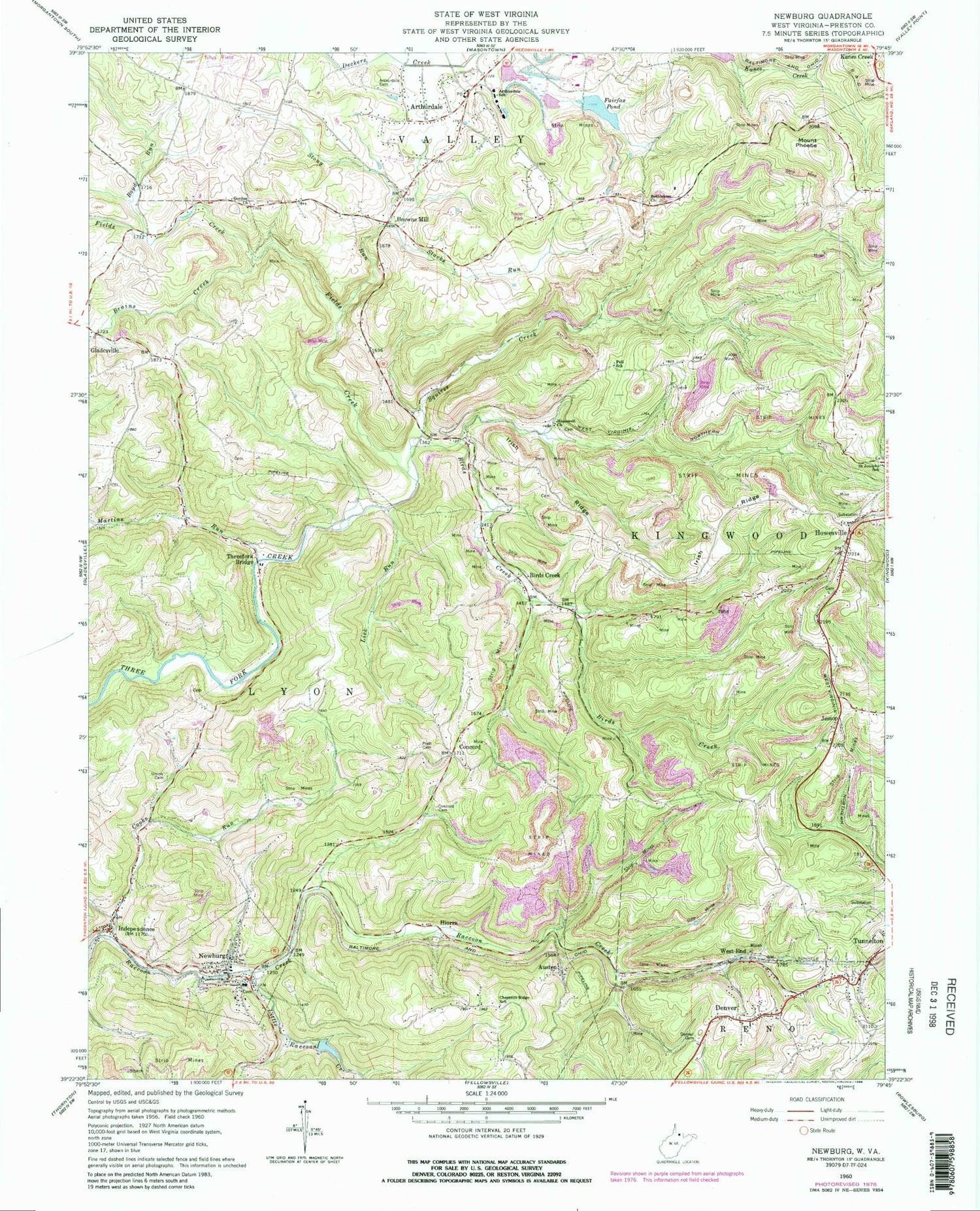 Classic USGS Newburg West Virginia 7.5'x7.5' Topo Map Image