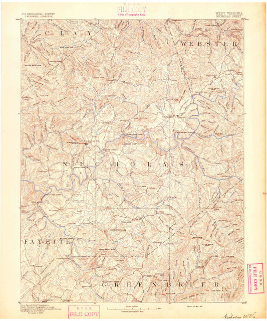 Historic 1891 Nicholas West Virginia 30'x30' Topo Map Image