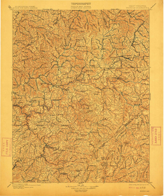 Historic 1901 Nicholas West Virginia 30'x30' Topo Map Image