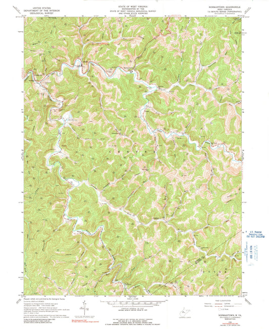Classic USGS Normantown West Virginia 7.5'x7.5' Topo Map Image