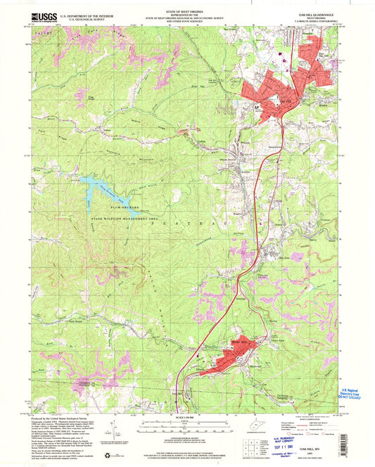 Classic USGS Oak Hill West Virginia 7.5'x7.5' Topo Map Image