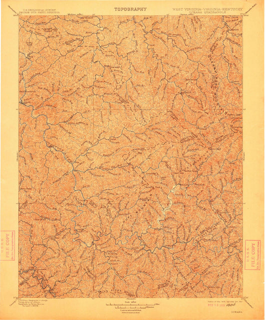 Historic 1898 Oceana West Virginia 30'x30' Topo Map Image