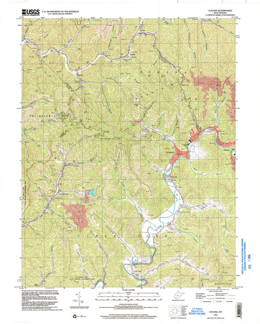 Classic USGS Oceana West Virginia 7.5'x7.5' Topo Map Image