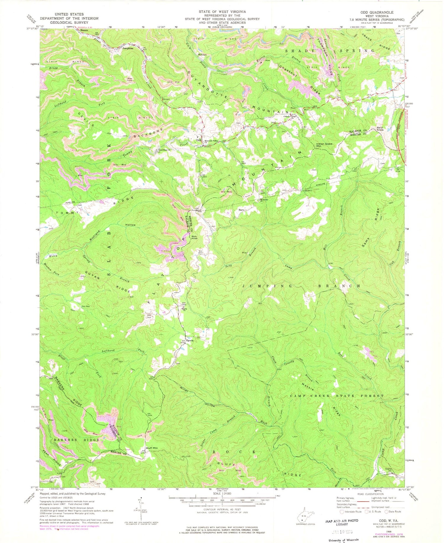 Classic USGS Odd West Virginia 7.5'x7.5' Topo Map Image