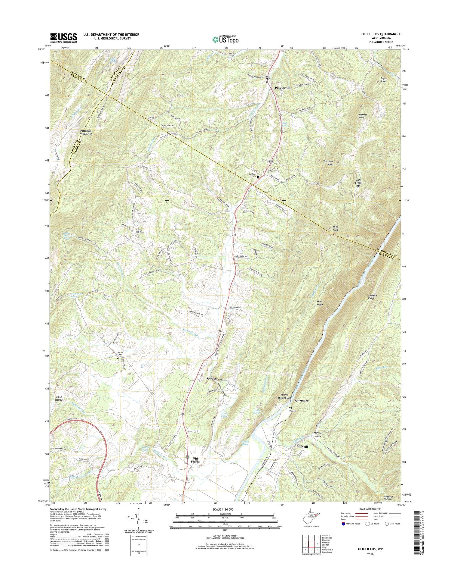 Old Fields West Virginia US Topo Map Image