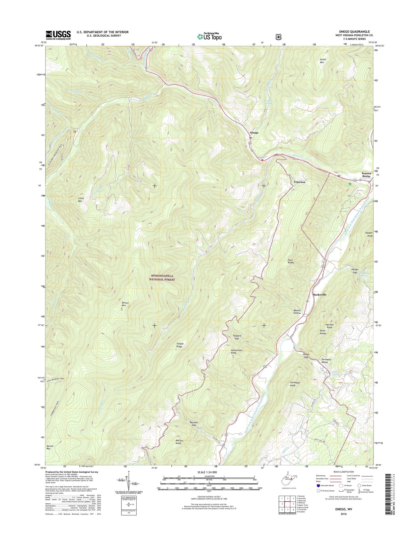 Onego West Virginia US Topo Map Image