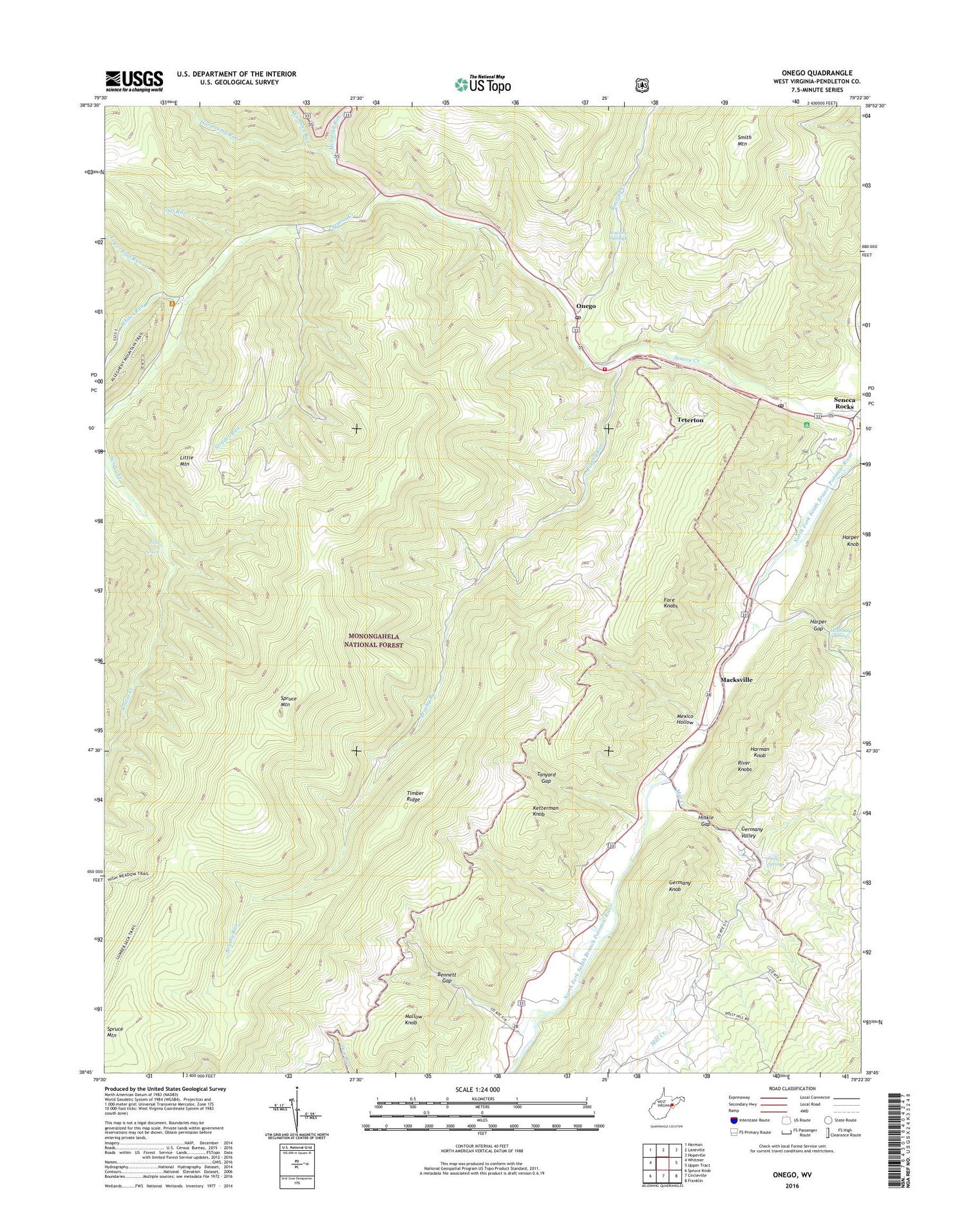 Onego West Virginia US Topo Map Image