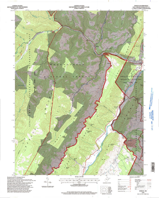 Classic USGS Onego West Virginia 7.5'x7.5' Topo Map Image