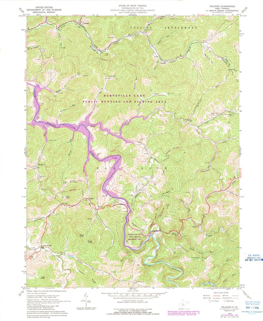Classic USGS Orlando West Virginia 7.5'x7.5' Topo Map Image