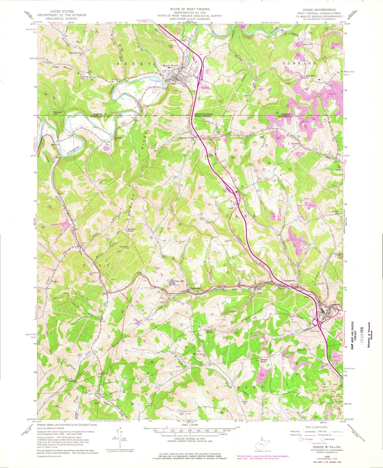 Classic USGS Osage West Virginia 7.5'x7.5' Topo Map Image