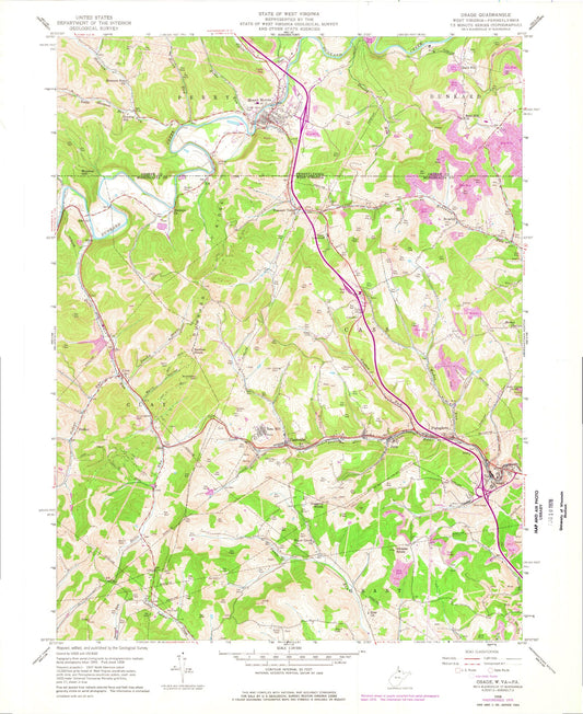 Classic USGS Osage West Virginia 7.5'x7.5' Topo Map Image