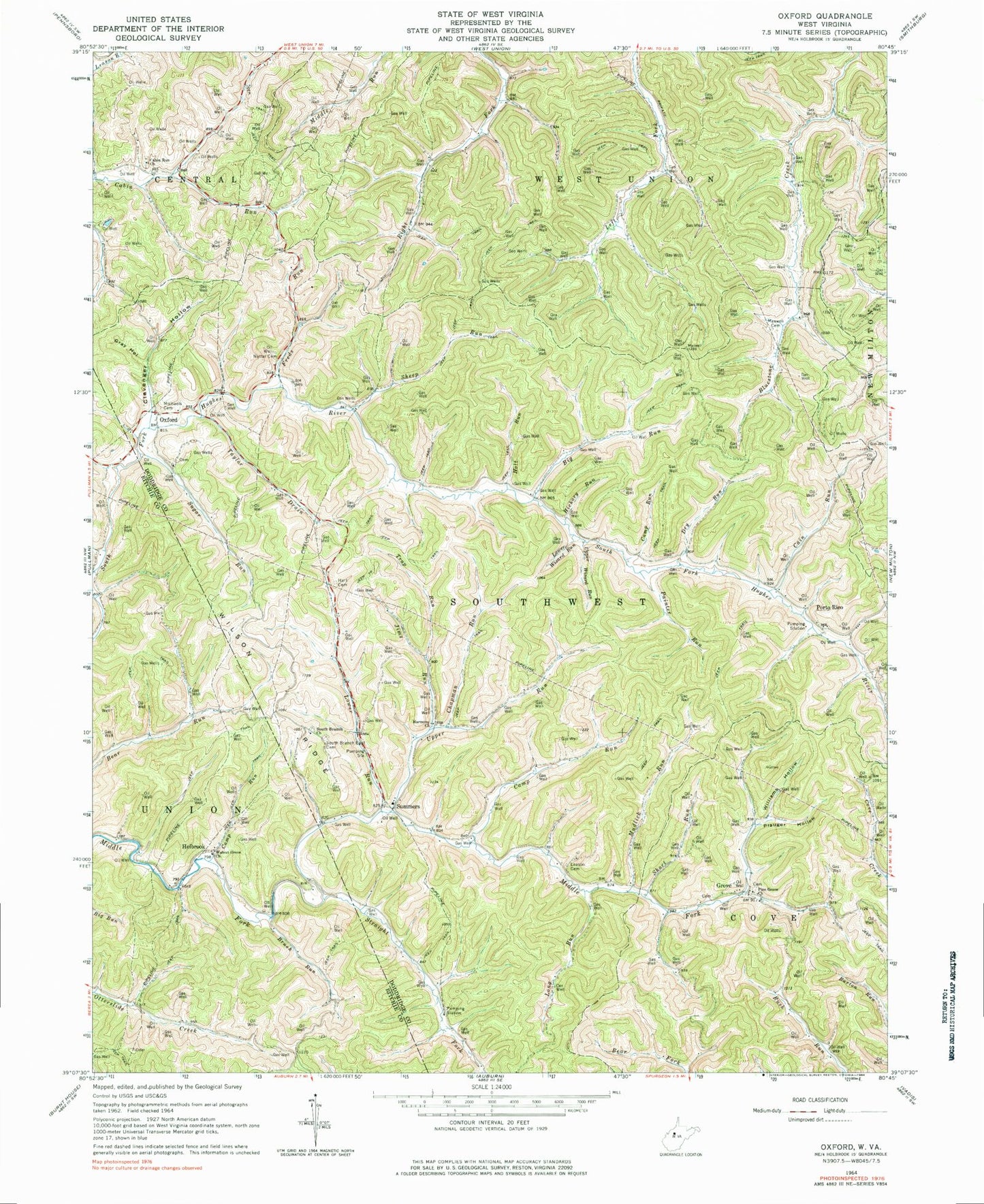 Classic USGS Oxford West Virginia 7.5'x7.5' Topo Map Image