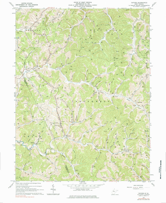 Classic USGS Oxford West Virginia 7.5'x7.5' Topo Map Image