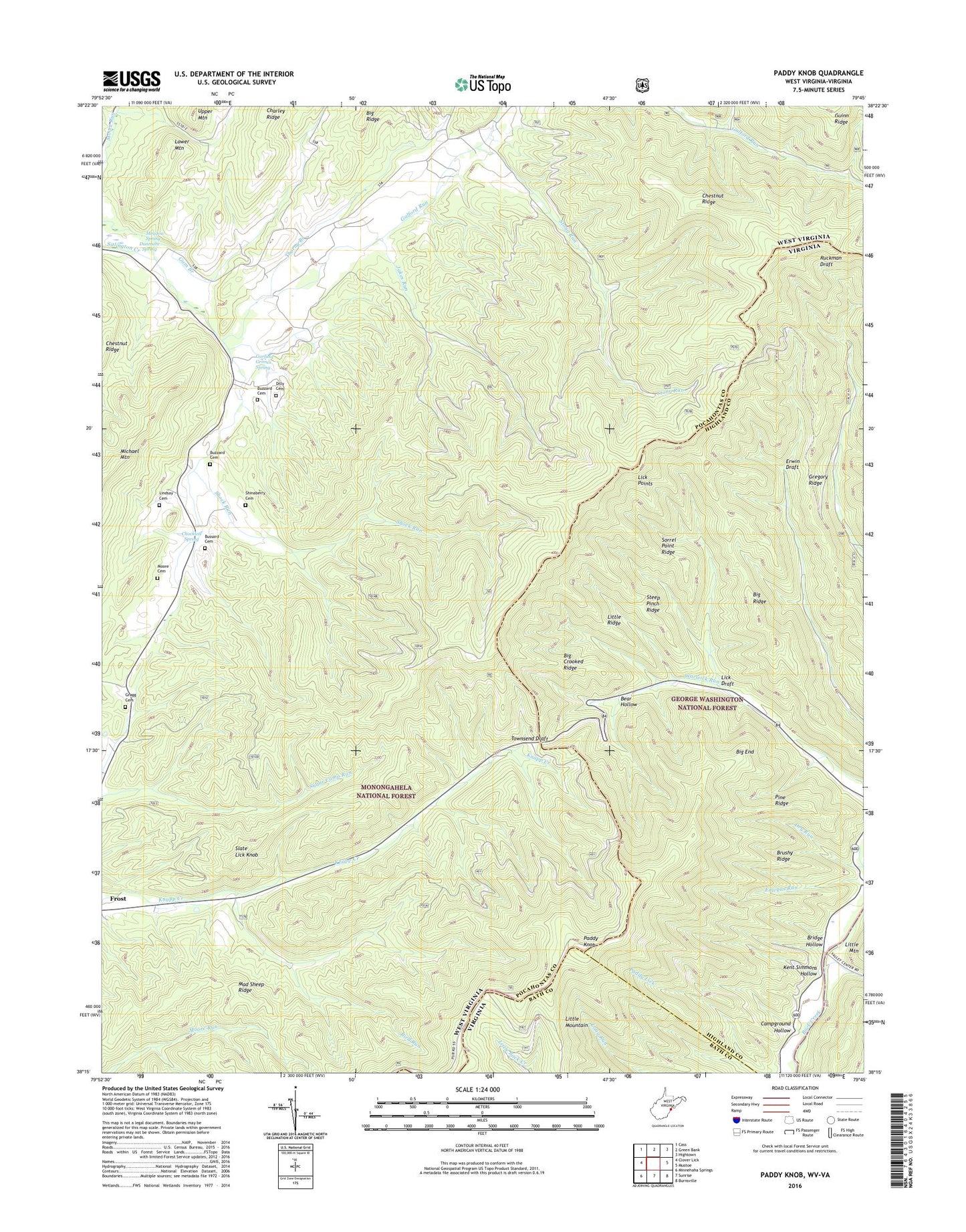 Paddy Knob West Virginia US Topo Map Image
