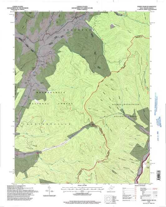 Classic USGS Paddy Knob West Virginia 7.5'x7.5' Topo Map Image