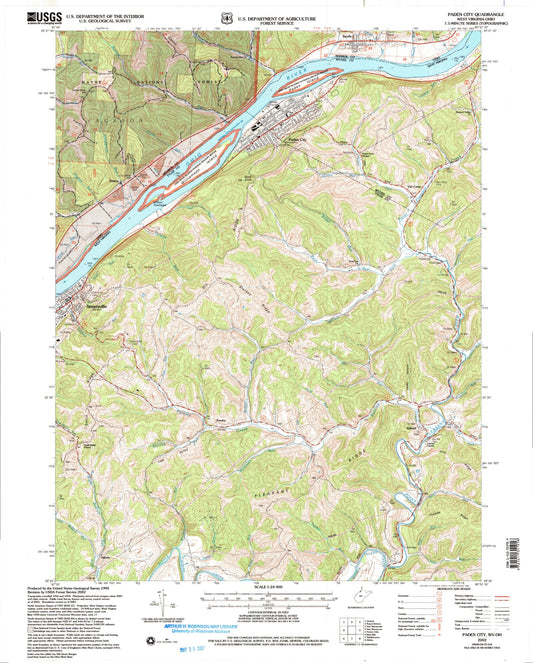 Classic USGS Paden City West Virginia 7.5'x7.5' Topo Map Image