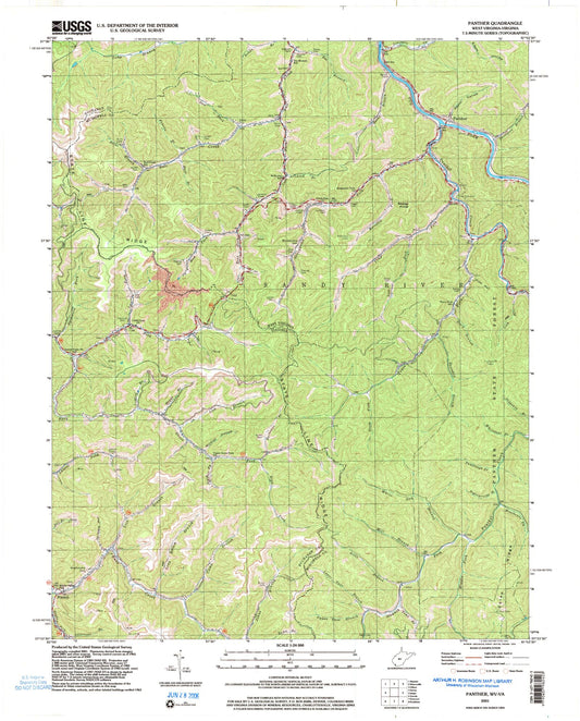 Classic USGS Panther West Virginia 7.5'x7.5' Topo Map Image