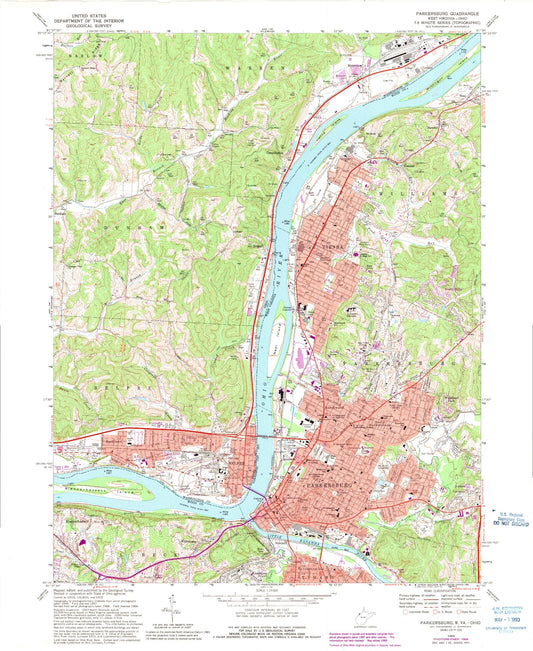 Classic USGS Parkersburg West Virginia 7.5'x7.5' Topo Map Image
