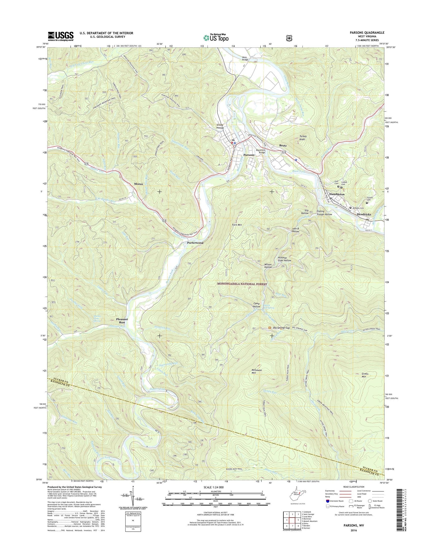 Parsons West Virginia US Topo Map Image