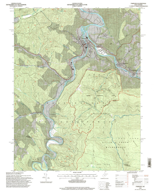 Classic USGS Parsons West Virginia 7.5'x7.5' Topo Map Image