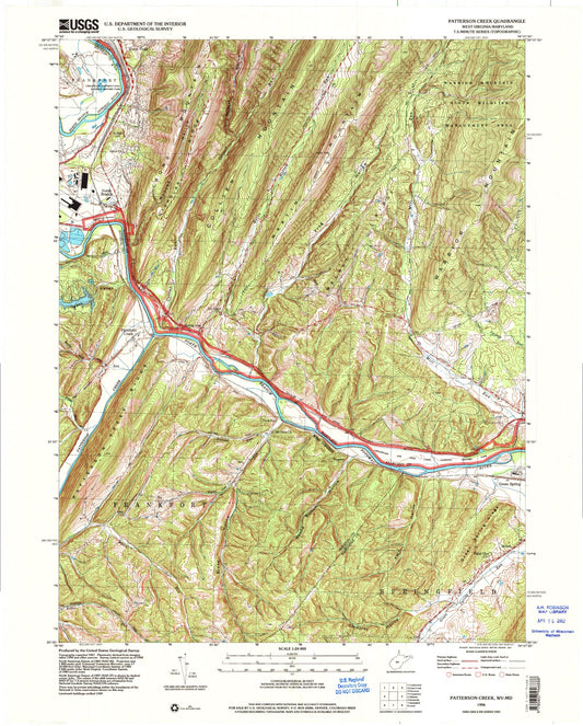 Classic USGS Patterson Creek West Virginia 7.5'x7.5' Topo Map Image