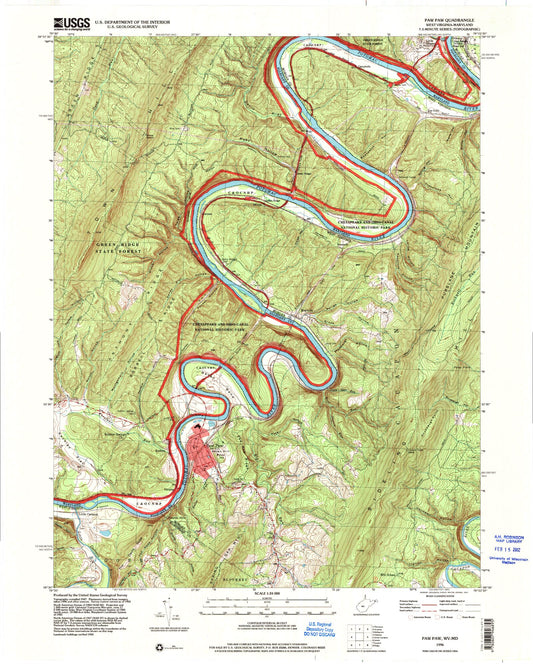 Classic USGS Paw Paw West Virginia 7.5'x7.5' Topo Map Image