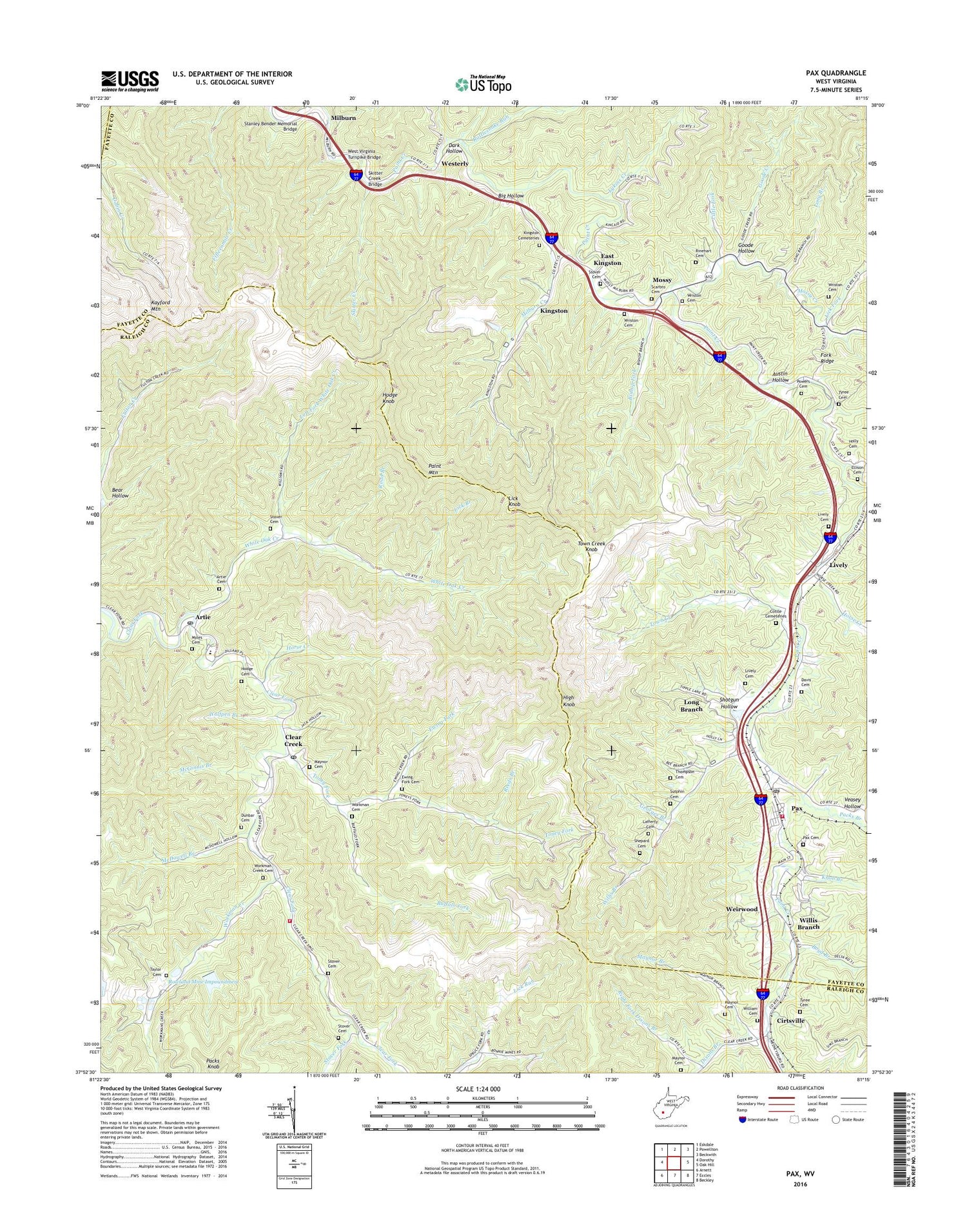 Pax West Virginia US Topo Map Image