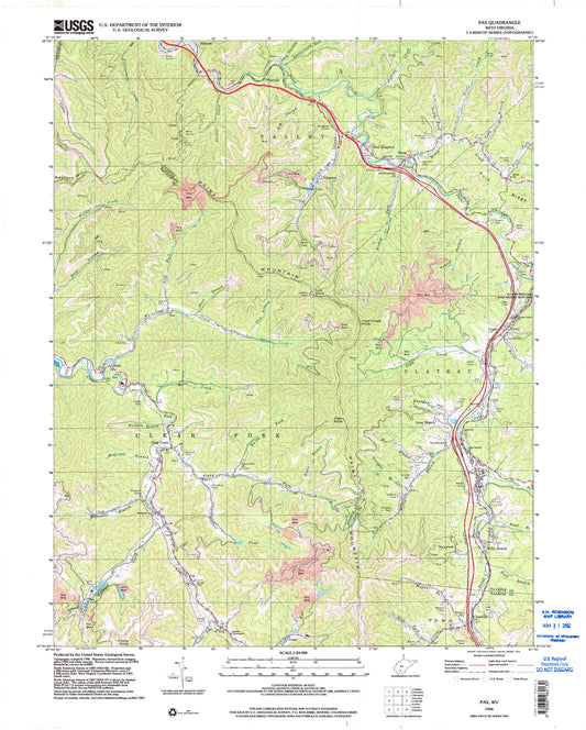 Classic USGS Pax West Virginia 7.5'x7.5' Topo Map Image