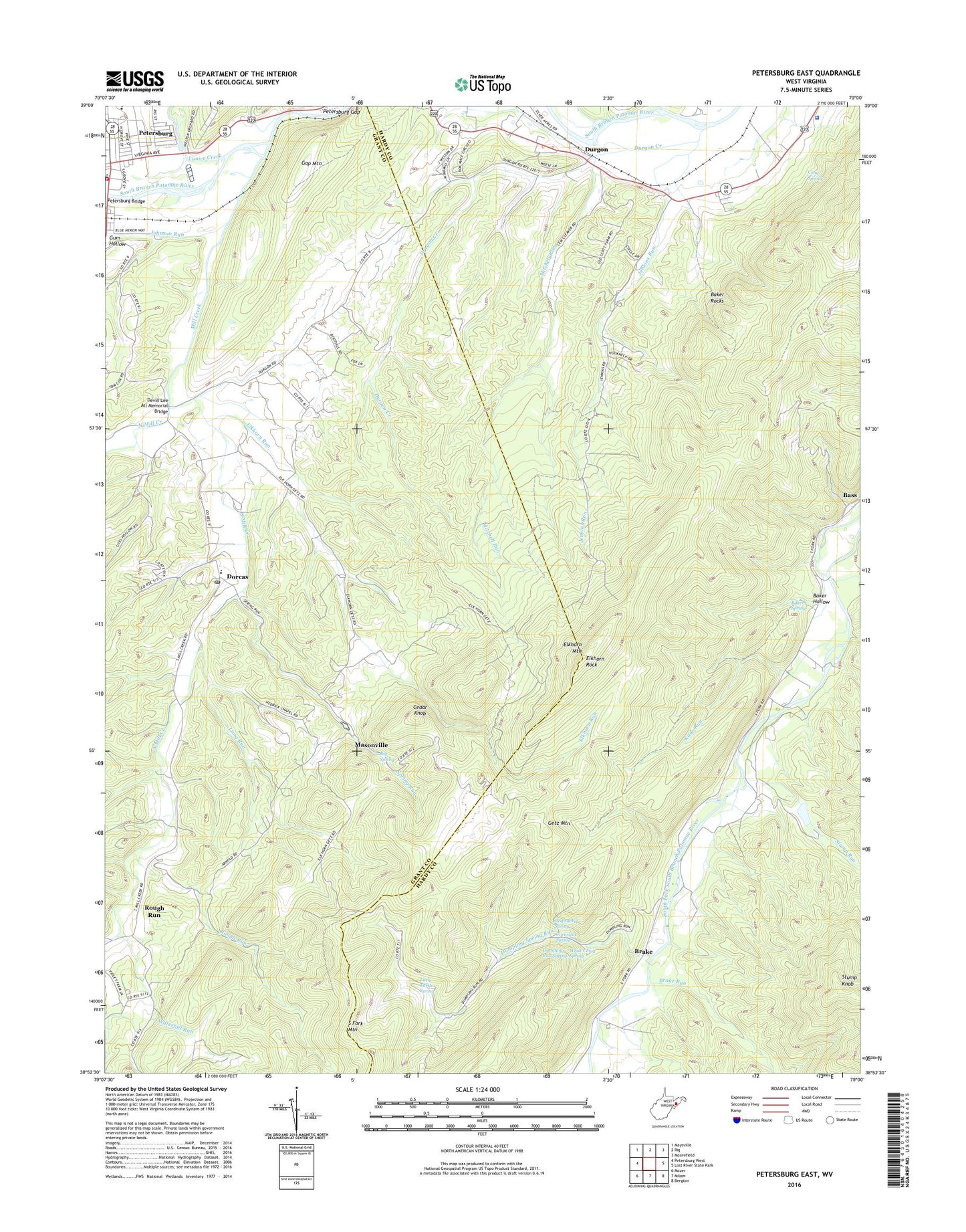 Petersburg East West Virginia US Topo Map Image